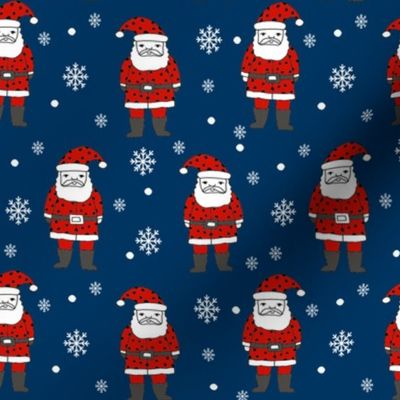 christmas fabric - santa claus fabric, christmas fabric by the yard, holiday fabric, snowflakes fabric, snowflakes, hand-drawn illustration, cute christmas fabric, cute christmas - navy