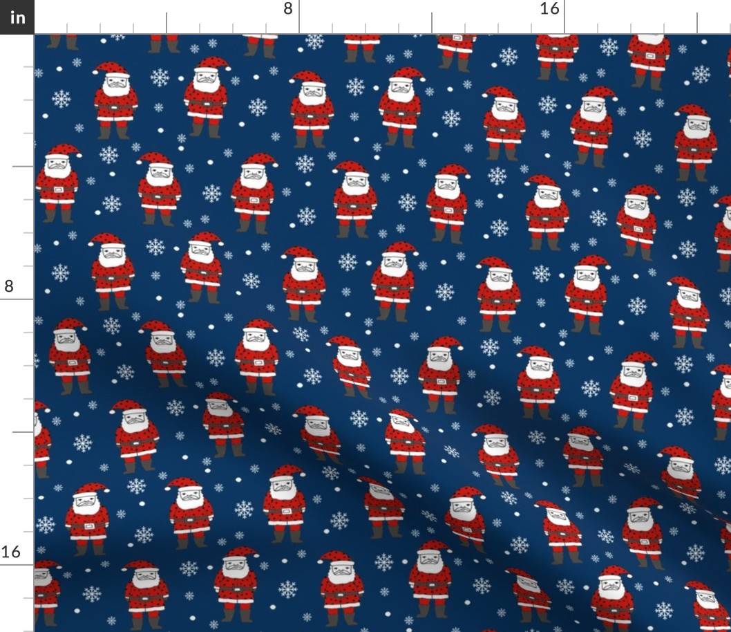 christmas fabric - santa claus fabric, christmas fabric by the yard, holiday fabric, snowflakes fabric, snowflakes, hand-drawn illustration, cute christmas fabric, cute christmas - navy