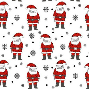 christmas fabric - santa claus fabric, christmas fabric by the yard, holiday fabric, snowflakes fabric, snowflakes, hand-drawn illustration, cute christmas fabric, cute christmas - white