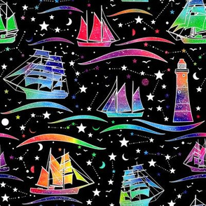 Sailing Ships - black & rainbow