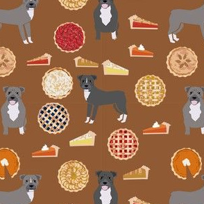 thanksgiving pies pitbull fabric  - dogs and pies fabric, pitbull fabric, cute pitbull fabric, pitbulls, thanksgiving, pies fabric, food fabric -  brown