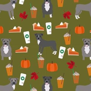 pumpkin spice latte pitbull fabric - cute pitbull fabric, pitbull fabric, dog fabric, dog design, cute dog -  olive