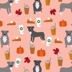 pumpkin spice latte pitbull fabric - cute pitbull fabric, pitbull fabric, dog fabric, dog design, cute dog -  peach