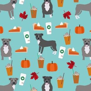 pumpkin spice latte pitbull fabric - cute pitbull fabric, pitbull fabric, dog fabric, dog design, cute dog - blue