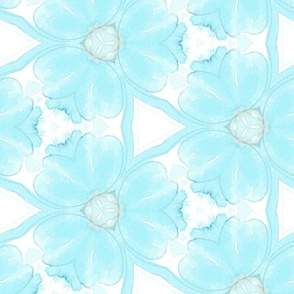 Light blue abstract floral tile big scale. Use the design for boys room decor, gender neutral wallpaper, duvet cover, closet wallpaper or blue backsplash