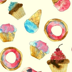 Watercolor sweets on cream