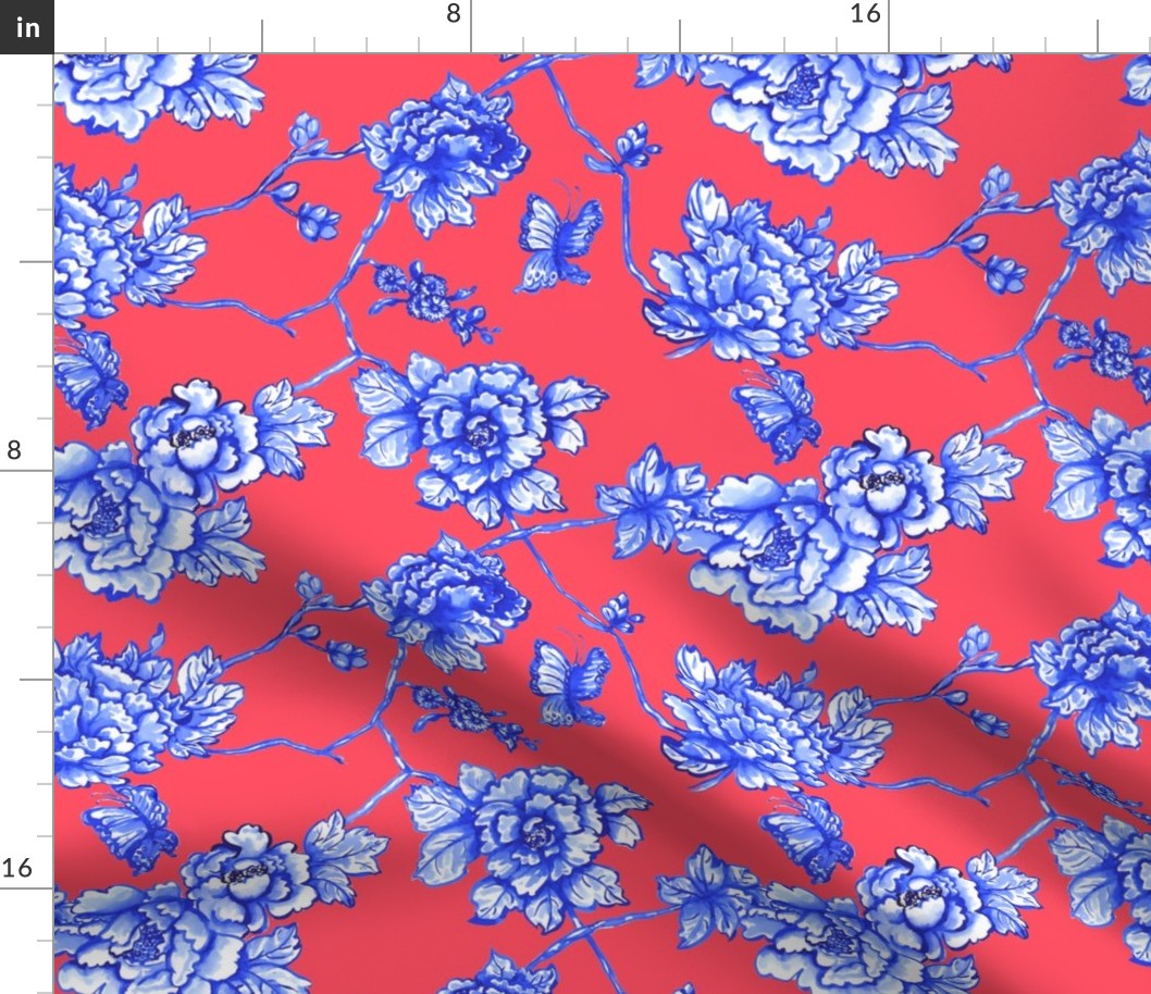 chinoiserie floral coral