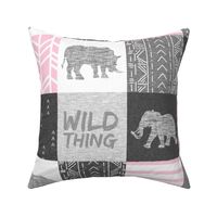 Wild Thing Safari Quilt - pink and grey - elephants, lions, rhinos