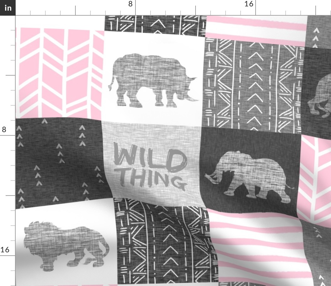 Wild Thing Safari Quilt - pink and grey - elephants, lions, rhinos
