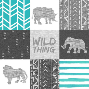 WilD Thing Safari Quilt - Teal And grey