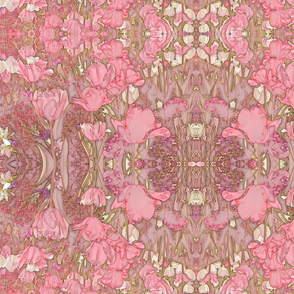 Bohemian Victorian Soft Pink Tulips on Beige