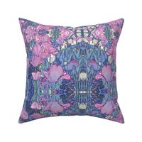 Victorian Bohemian Tulips in Cool Pink and Blues