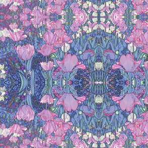 Victorian Bohemian Tulips in Cool Pink and Blues