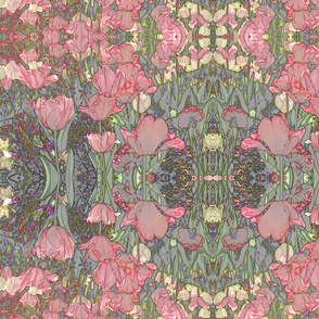 Victorian Bohemian Tulips in Soft Pink and Sage Green