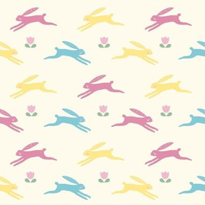 Folk Art  Inspired Hares And Tulips