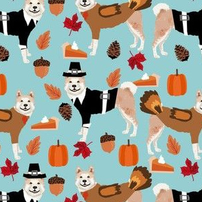 thanksgiving akita fabric - akita dog fabric, doodle dog fabric, thanksgiving fabric, cute dog fabric, dog breeds fabric, - blue