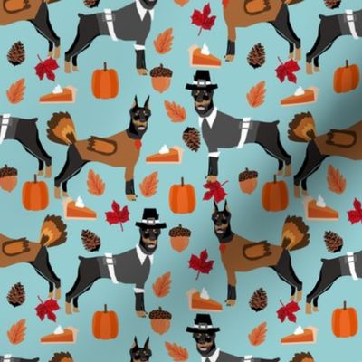 thanksgiving doberman fabric - doberman fabric, doodle dog fabric, thanksgiving fabric, cute dog fabric, dog breeds fabric, - blue