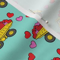 tons of love - valentines day trucks with hearts -  aqua 