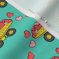 tons of love - valentines day trucks with hearts -  teal p