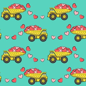 tons of love - valentines day trucks with hearts -  teal p