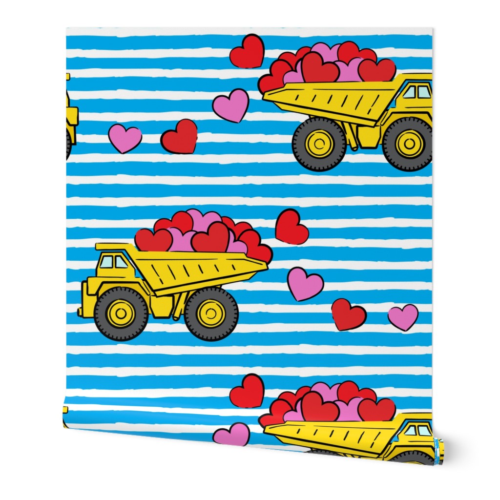 tons of love - valentines day- trucks with hearts -  blue stripes