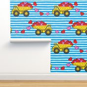 tons of love - valentines day- trucks with hearts -  blue stripes