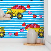 tons of love - valentines day- trucks with hearts -  blue stripes