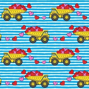 tons of love - valentines day- trucks with hearts -  blue stripes