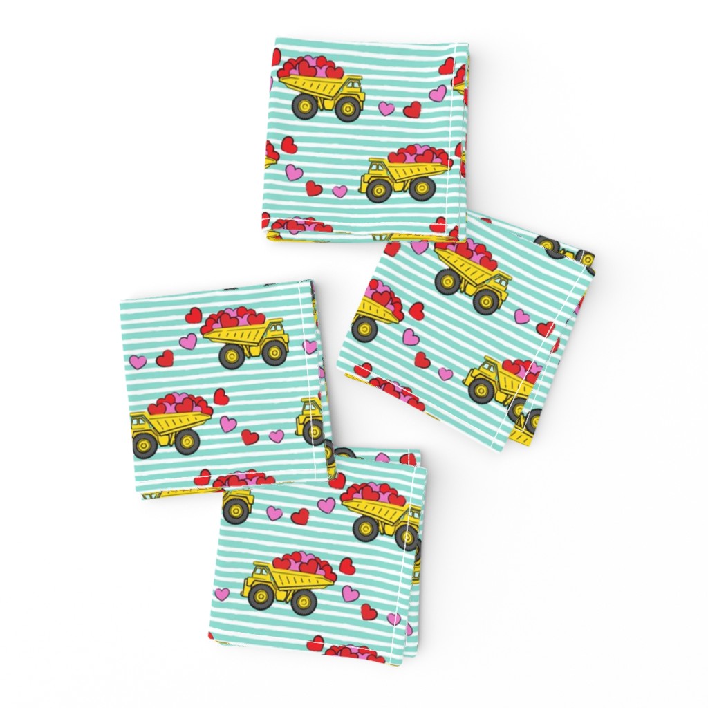 tons of love - valentines day trucks with hearts -  teal stripes