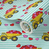 tons of love - valentines day trucks with hearts -  teal stripes
