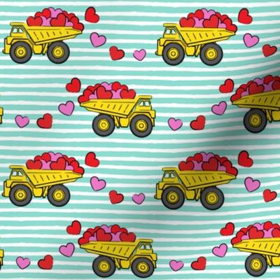 tons of love - valentines day trucks with hearts -  teal stripes