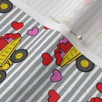 tons of love - valentines day trucks with hearts -  grey stripes