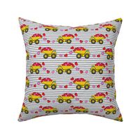 tons of love - valentines day trucks with hearts -  grey stripes