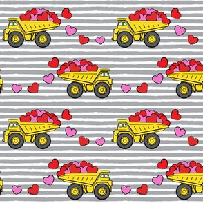 tons of love - valentines day trucks with hearts -  grey stripes