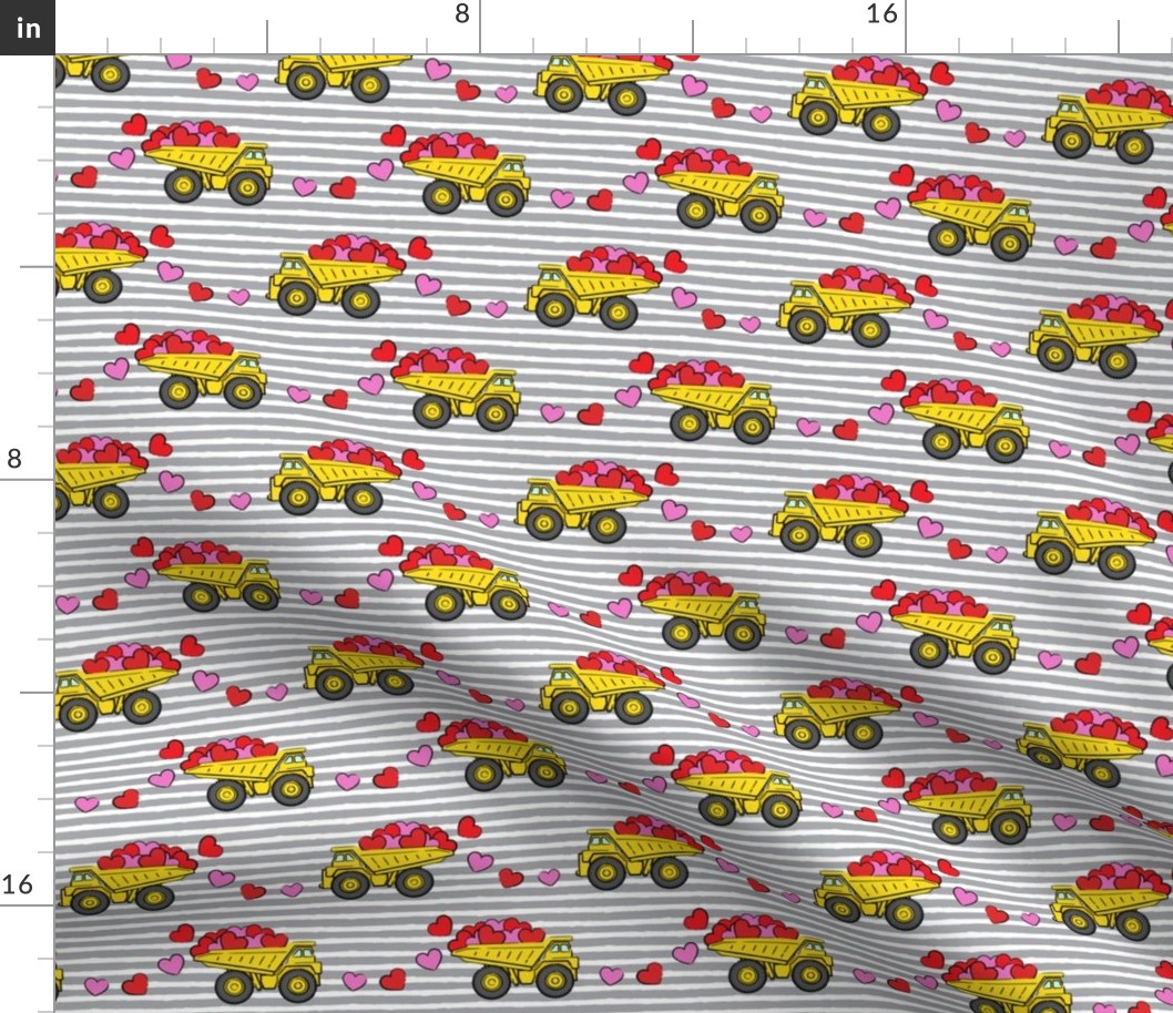 tons of love - valentines day trucks with hearts -  grey stripes