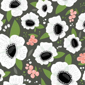 Floral Anemones Charcoal Large