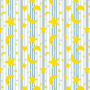 Path to the Stars  / yellow stars on blue & gray nursery stripe    