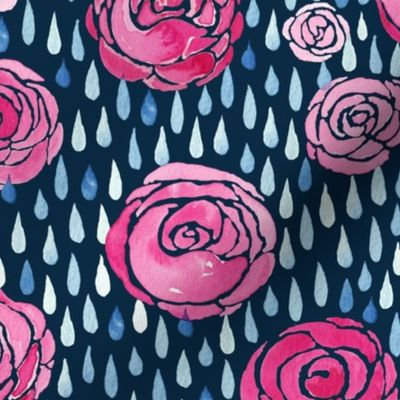 Raindrops on roses medium - pink and blue