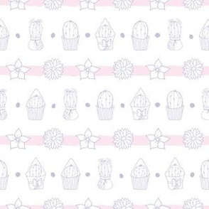 Cacti And Flowers Striped Pastel Pattern