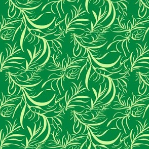 Feathery Leaves of Pale Green on Rainforest Green - Medium Scale