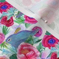 Chinoiserie peony &  bluebird floral Chinoiserie