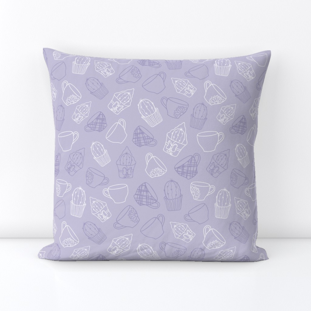 Cacti and Teacups Purple Textured Pattern