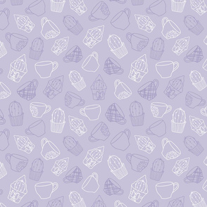 Cacti and Teacups Purple Textured Pattern