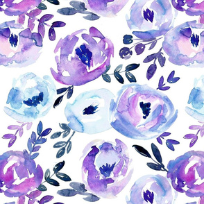 Ultra Violet Loose Abstract Winter Watercolor Floral - LARGE scale 