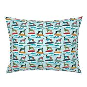 surfing dog greyhound fabric - surfing dog, surfing fabric, dog fabric, greyhound fabric, greyhounds fabric, hawaiian shirt fabric, cute hawaii shirt dogs - blue