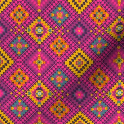 Kilim boho, 1960s Groovy Marrakesh pink, mustard & teal kilim //   Turkish Boho geometric