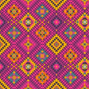 Kilim boho, 1960s Groovy Marrakesh pink, mustard & teal kilim //   Turkish Boho geometric