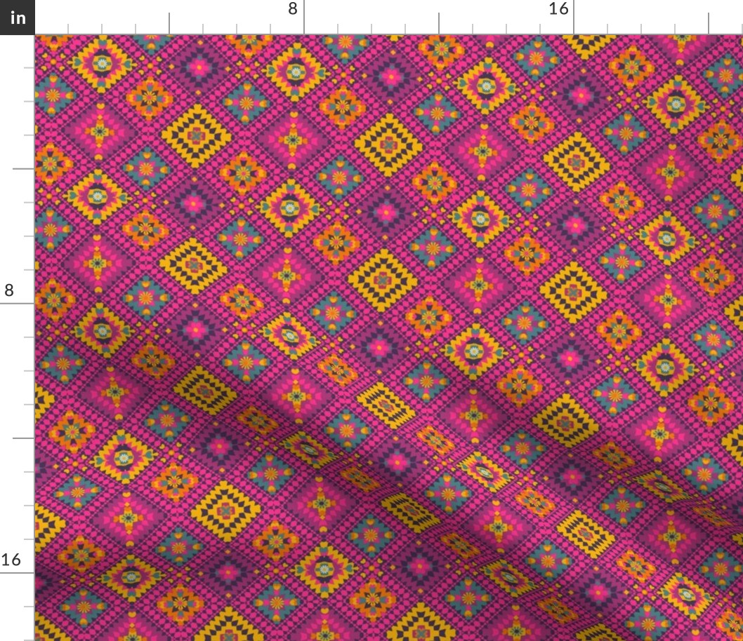 Kilim boho, 1960s Groovy Marrakesh pink, mustard & teal kilim //   Turkish Boho geometric