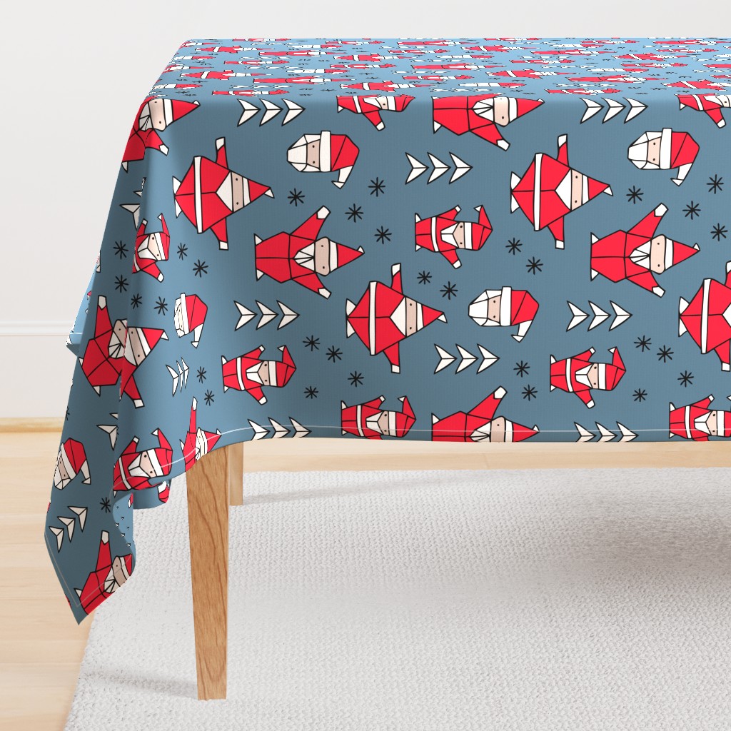 Origami decoration stars seasonal geometric december holiday and santa claus print design red black and blue JUMBO