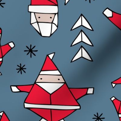 Origami decoration stars seasonal geometric december holiday and santa claus print design red black and blue JUMBO